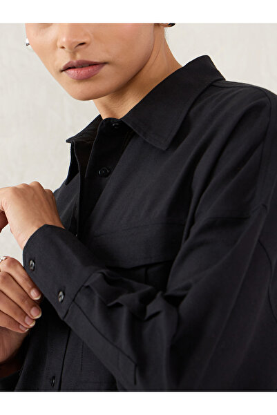 Femmella By Styli Black Pocket Detail Buttoned Shirt