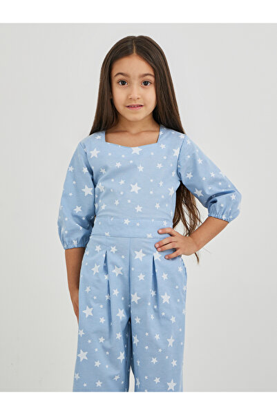 Styli All-Over Print Balloon Sleeve Pleated Detail Jumpsuit