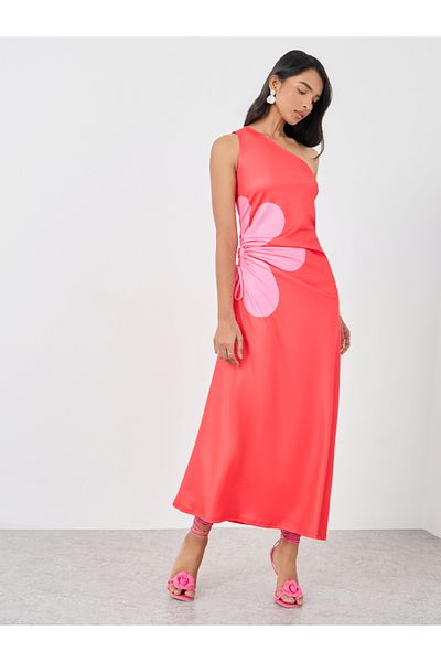 Styli Floral Print Sleeveless One Shoulder Maxi Dress