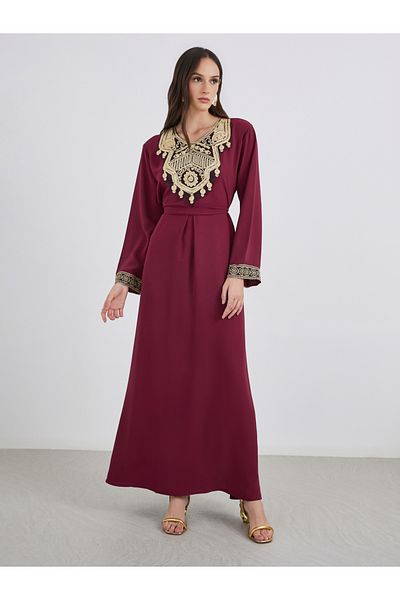 Styli Embroidered V Neck A-Line Jalabiya
