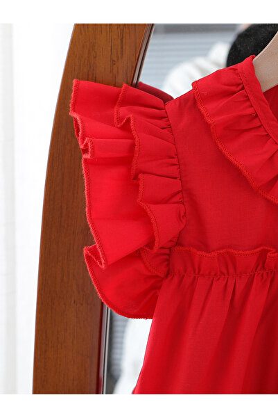 Take Two By Styli Solid Round Neck Ruffled Dress