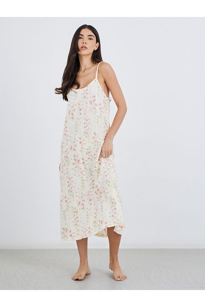 Styli Cotton Gauze Ditsy Floral Print Slip Dress