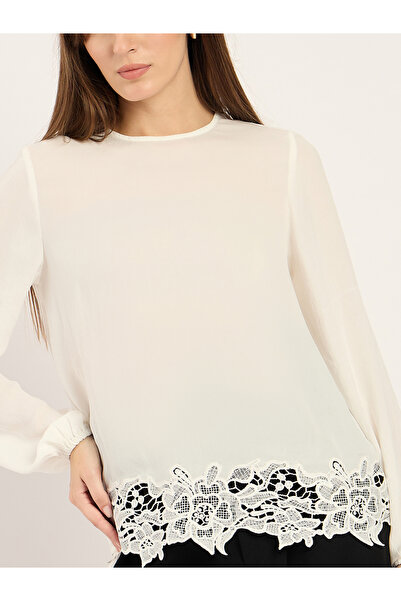 Femmella By Styli White Lace Hem Long Sleeve Top