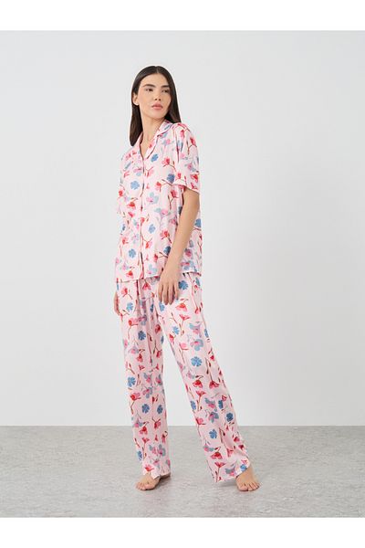 Styli Floral Print Short Sleeve Shirt and Pyjama Set