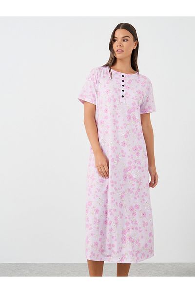 Styli All-Over Print Short Sleeve Buttoned Night Dress