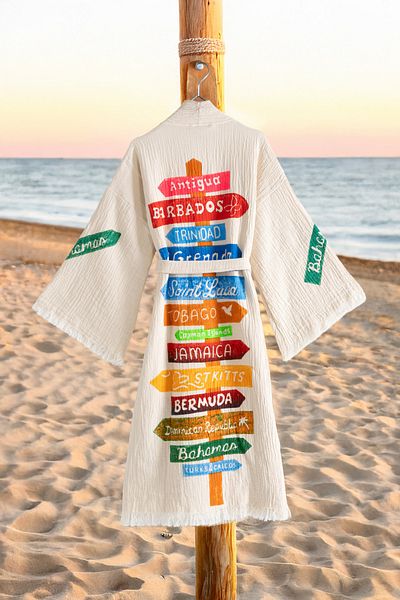 VAROL Organic 100% Cotton Kimono Collar Sabali Bathrobe Beach Dress - Nomada - L/Xl