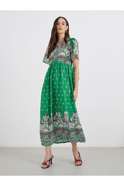 Styli All Over Print V Neck A-Line Maxi Dress