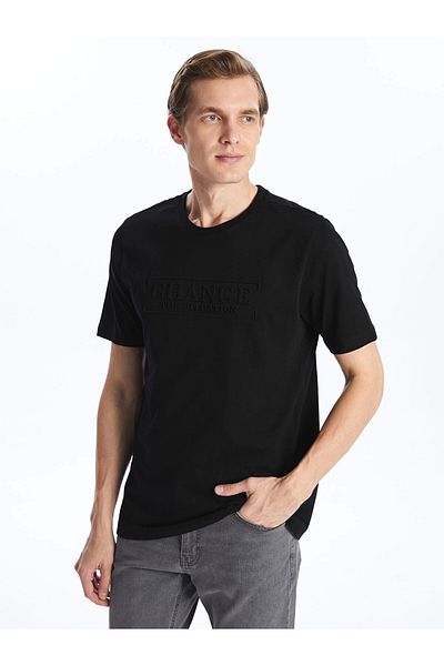 LC Waikiki Lcwaikiki Classic Black Crew Neck Short Sleeve Printed Combed Cotton Men's T-Shirt