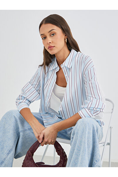 Styli قميص مخطط كبير الحجم بأكمام طويلة