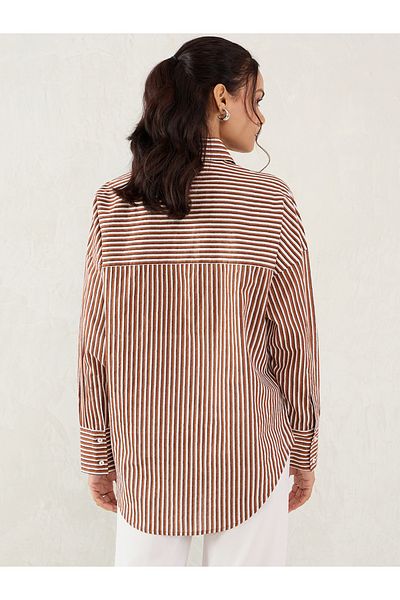 Femmella By Styli Cotton Striped Buttoned Shirt