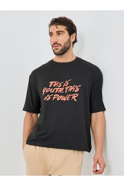 Styli Slogan Print Round Neck Oversized T-Shirt