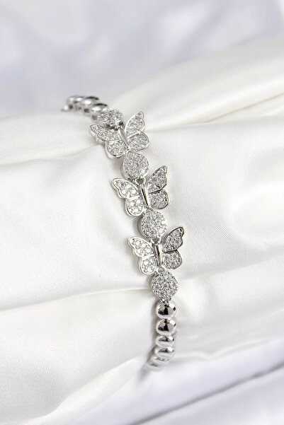 FREEDOM STOREE سوار نسائي من النحاس والزركون على شكل فراشة باللون الفضي
