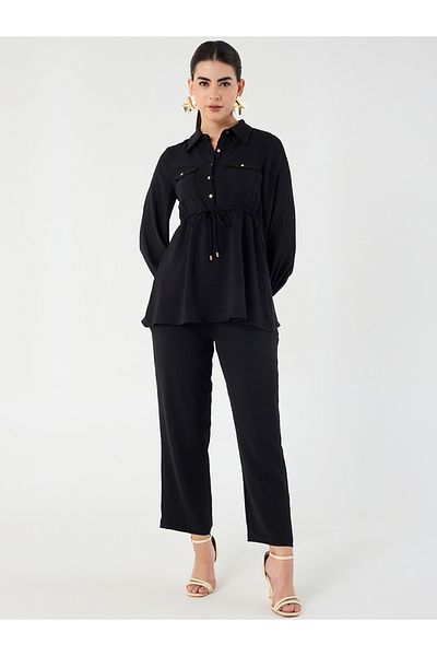 Femmella By Styli Drawstring Detail Shirt and Tapered Pants Co-Ords
