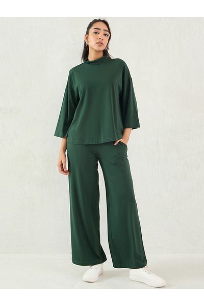 Femmella By Styli Cotton Knit High Neck Top and Pants Co-Ords