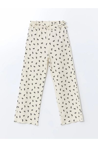 LC Waikiki Lcw Kids Ecru Girls' Sweatpants with Elastic Waistband and Bow