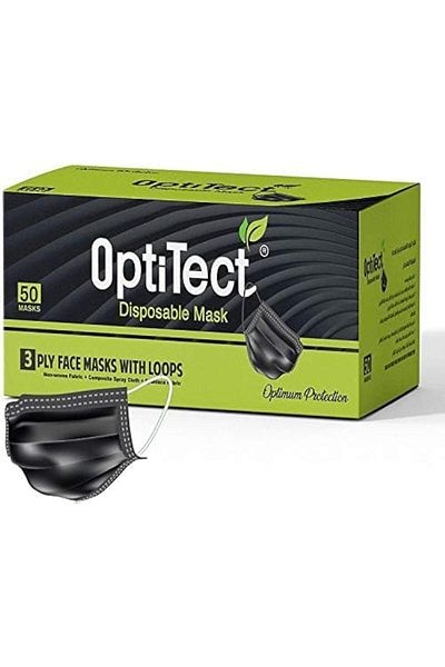 OptiTect قناع أوبتي تيكت الأسود للاستخدام مرة واحدة 50 قطعة