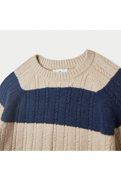 Juniors Striped Sweater with Long Sleeves and Crew Neck