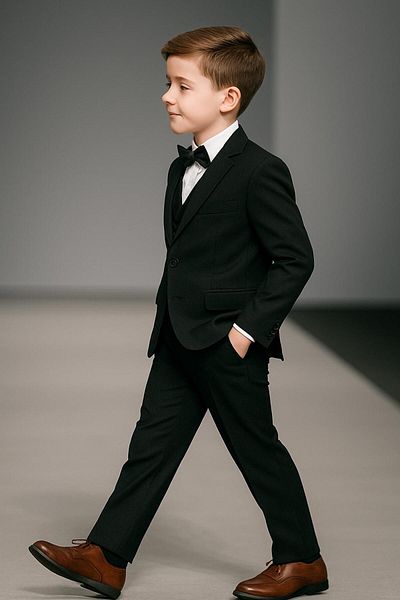 Esterella Boy's Planet Jacketed Tuxedo Suit / Jacket, Pants, Vest, Shirt and Bow Tie Is Slim Fit