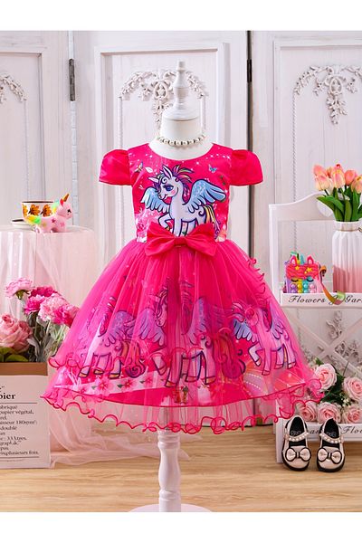 Take Two By Styli Graphic Print Puff Sleeve Bow Detail Knee Length Dress