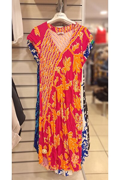 Okçu Triko V-Neck Patterned Dress (Compatible with Size 38-44.)