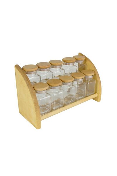 gogiva Set of spice bottles on wooden stand, 10 pcs