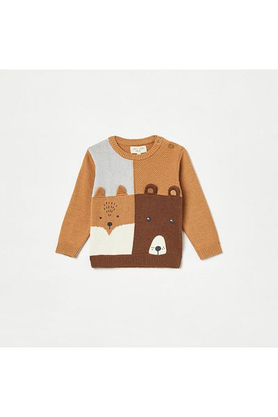 Juniors Applique Detail Sweater with Long Sleeves and Crew Neck