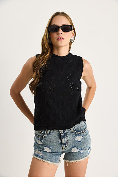 Bianco Lucci Women's Knitted Detailed Basic Sleeveless Knitwear Blouse 20251035