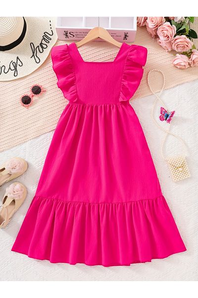 Take Two By Styli Solid Square Neck Dress with Ruffle Hem