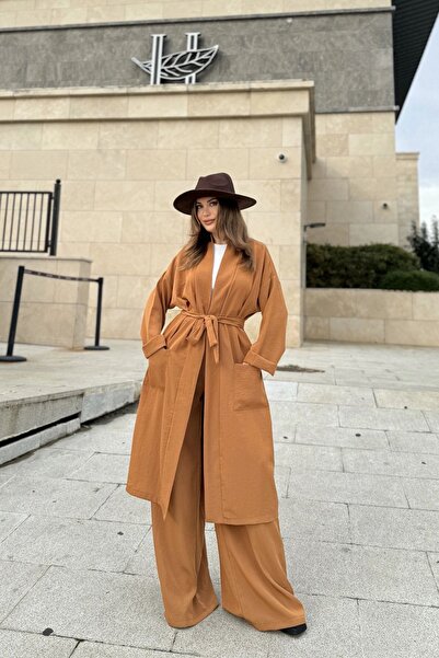 NEW LAVİVA Women's Kupra Kimona Belted-Elastic Waist-Shabby Suit