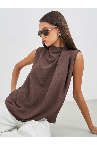 Styli Solid Asymmetric Neck Sleeveless Top