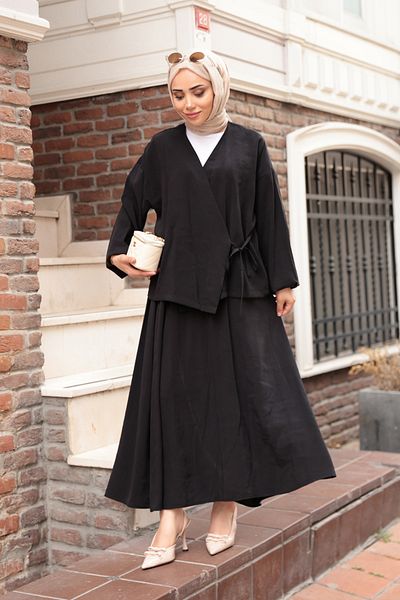 LOCCO Women's Side Tie Modal Suit Black