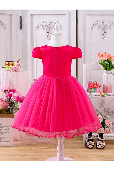 Take Two By Styli Graphic Print Puff Sleeve Bow Detail Knee Length Dress