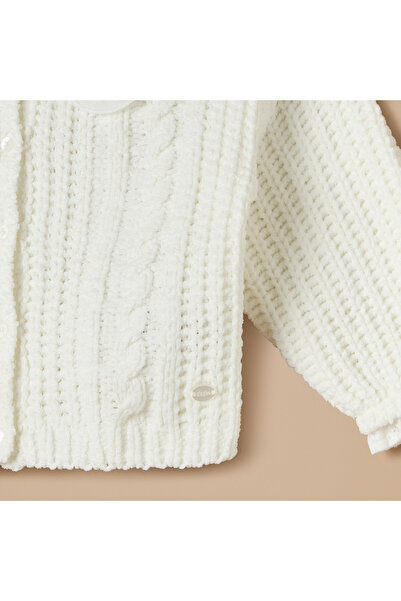 giggles Textured Cardigan with Long Sleeves and Peter Pan Collar