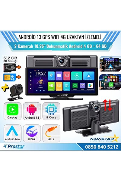 Navistar Kayıtlı 2 Kameralı Android 13 WIFI GPS 4G Uzaktan izlemeli 4 GB + 64...