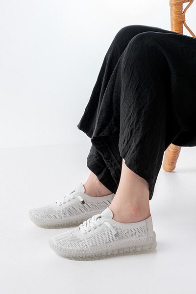 infon shoes creation S-365 White Patterned Genuine Leather Transparent Sole Women's Sports Shoes