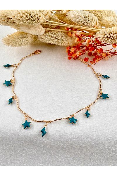 Siya Silver Steel Anklet with Blue Enameled Star Figure