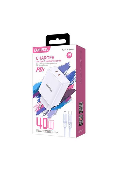 REDz Accessories KSC-923 Adapter Pack with 1M Lightning Cable, iPhone Compatible, 40W Power, White