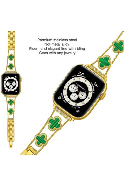 Alstrap Apple Watch 11-10 42mm 7 8 9 41mm 4 5 6 Se 40mm 1 2 3 38mmUyumlu Taş Detaylı Zarif Metal Kordon