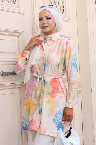 benguen Πουκάμισο Hijab με σχέδιο κίτρινο 703