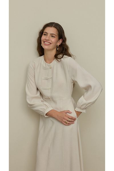 Fahhar Brit Detailed Modal Dress Stone