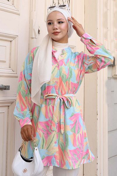 benguen Πουκάμισο Hijab με σχέδιο ροζ 703