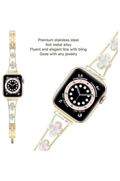 Alstrap Apple Watch 11-10 46mm 7 8 9 45mm 4 5 6 Se 44mm Uyumlu Taş Detaylı Zarif Metal Kordon
