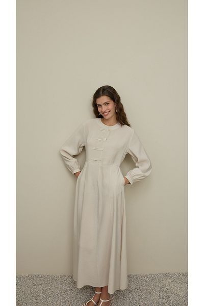 Fahhar Brit Detailed Modal Dress Stone