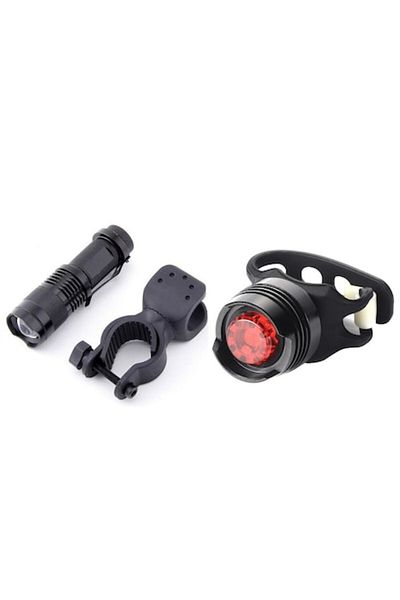 Carsons Set 2 bucati, Far fata Q5 focus zoom, stop spate ruby LED, 3 moduri luminare, set lumini, negre