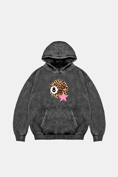 Bak Moda Leopard Billiard Ball Printed Women's Washable Black Hoodie