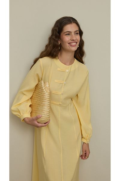 Fahhar Brit Detailed Modal Dress Yellow
