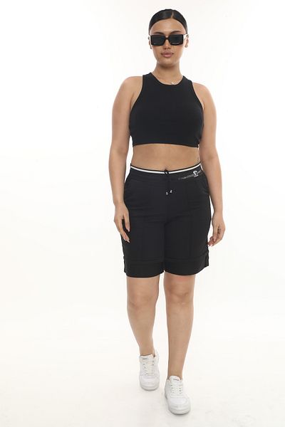 EXİTLİNE Women's Summer Black Stone Elastic Bermuda Shorts Capri