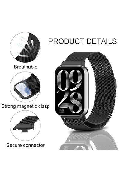 REDz Accessories Milanese Strap, for Xiaomi Band 8 Pro / Band 9 Pro / RedMi Watch 4, Magnetic, Metal Links, Black