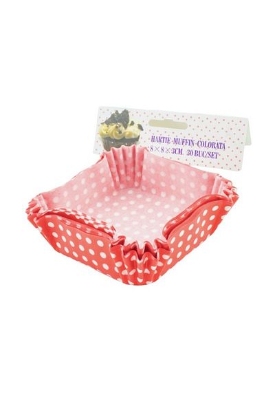 gogiva Muffin paper set, Squares, Red with white polka dots, 8x8x3 cm, 30 pcs