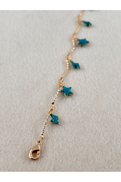 Siya Silver Steel Anklet with Blue Enameled Star Figure